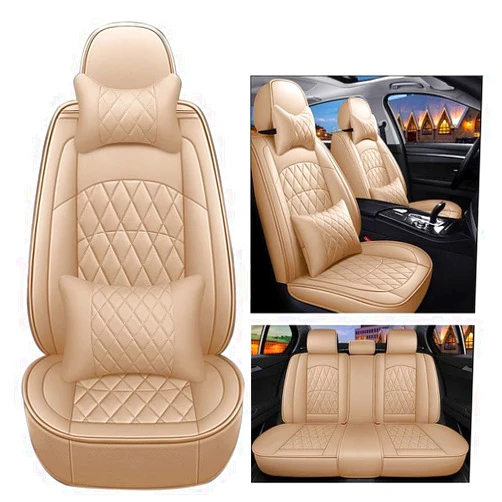 DLXBFB66 Car Seat Covers Full Set for McLaren 750S 2023-2024, Leather Seat Covers Vehicle Cushion Compatible with Airbag Breathable and Waterproof,Beige