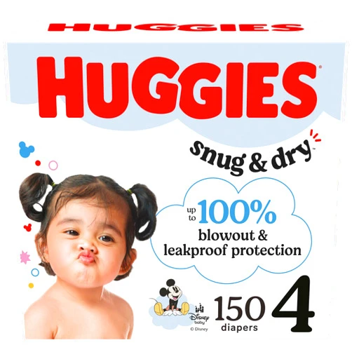 Huggies Size 4 Diapers, Snug & Dry Baby Diapers, Size 4 (22-37 lbs), 150 Count, Packaging May Vary