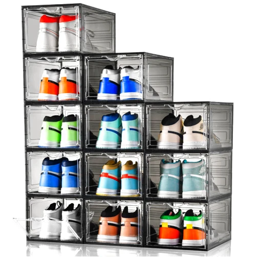 Clemate Upgraded X-Large Shoe Storage Box,12 Pack,Shoe Box Clear Plastic Stackable,Drop Front Shoe Box with Clear Door,Shoe Organizer Containers For Sneaker Display,Fit up to US Size12, Ashy