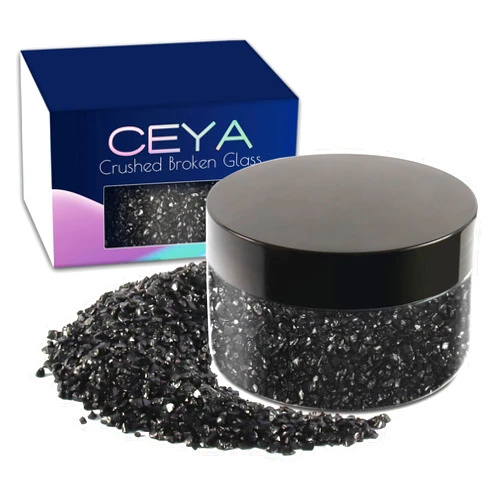 Ceya 5.3oz/ 150g Crushed Irregular Glass Black Metallic Crystal Chips Broken Glass Glitter 2-4mm Craft Chunky Glitter for Nail Arts Epoxy Resin Mold Coasters Ornament Painting Geode Phone Case Jewelry
