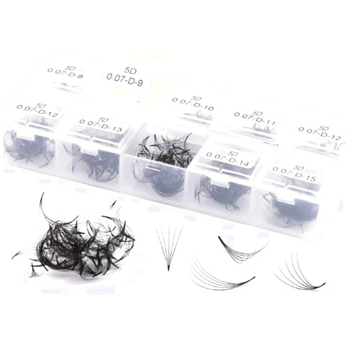 Obeyalash 1000 Promade Fans Lash Extensions 5D 0.07mm Loose Fan Eyelash Extensions D Curl 8-15mm Mixed Tray Promade Fans Lashes With Organizers Storage Promades Eyelash Fans (5D 0.07 D 8-15 mix)