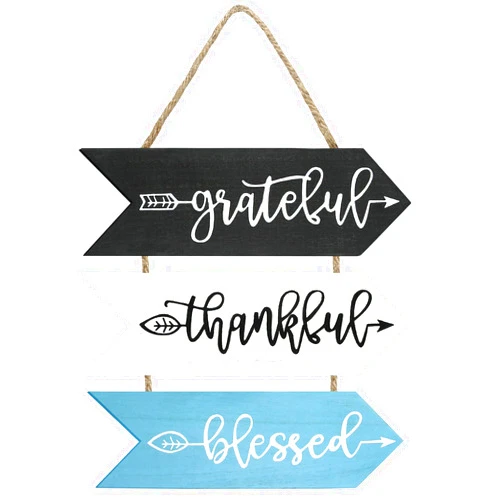 Jetec 3 Pieces Rustic Wood Arrow Sign Wall Decor Thankful Grateful Blessed Sign Hanging Wall Sign Welcome Sign for Wall Art Farm House Home Living Room Kitchen Decorations (Bright Colors)