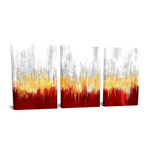iKNOW FOTO 3 Pieces Dark Red and Gold Abstract Canvas Wall Art Modern Gold Foil Grey Artwork Luxury Painting Printed on Canvas for Walls Guest Room Girls Gifts Decor Each Size 12x16 Inches (Red)