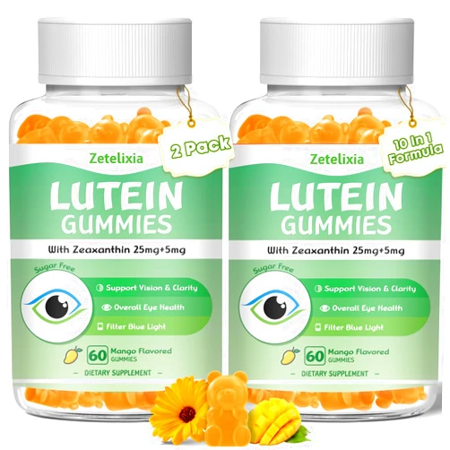 Zetelixia 2 Pack Lutein Gummies Eye Health Supplement for Adults, 10 in 1 Eye Vitamins Lutein and Zeaxanthin Gummies, Lutein 25MG for Vision and Blue Light Protection, Mango Flavor, 120 Count