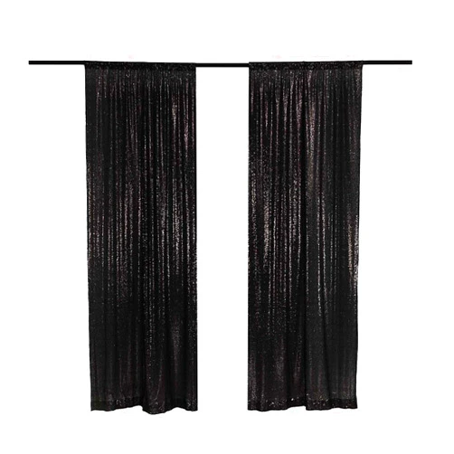 LQIAO 2ft x 10ft Sequin Backdrop Curtain Black Fabric Draps Panel Photography Wall for Parties (Black, 2PCS-2x10FT(W60xH300cm)), SFC Sequin Backdrop Black 2x10ft
