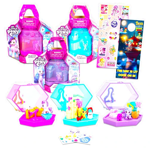 Secret Origins My Little Pony Toys for Girls 5-7 - My Little Pony Crystal Keychains Bundle With 3 My Little Pony Mini World Magic Playsets Featuring Trailblazer, Moonbow, and Princess Petals | My Little Pony Playset