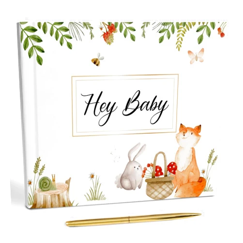 Hunanyume Baby Shower Guest Book for Boy or Girl, Hardcover Woodland Baby Shower Sign in Guest Book with Gold Pen, Gender Neutral Baby Shower Memory Book for New Parents and Expecting Mothers(7