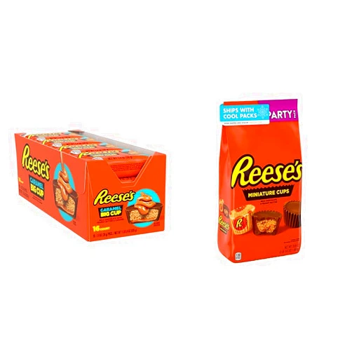 Reese's Milk Chocolate Peanut Butter Cup Big Cup With Caramel Standard Bar, 1.4 oz., 16ct & REESE'S Peanut Butter Cup Miniatures Party Bag, 35.6 oz.