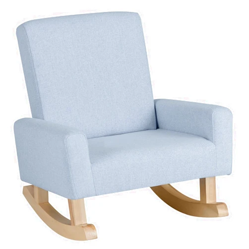 Costzon Kids Sofa, Toddler Rocking Chair with Solid Wood Frame, Linen Fabric, Anti-Tipping Design, Children Furniture Armchair for Kids Room, Nursery, Playroom, Preschool, Gift for Boys Girls (Blue)
