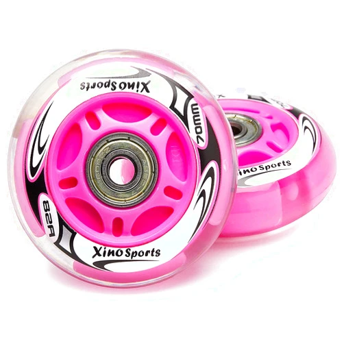 Xino Sports Inline Skates Replacement Wheels with LED Illuminating Lights, Bearings Included, Pack of 2, 70 mm