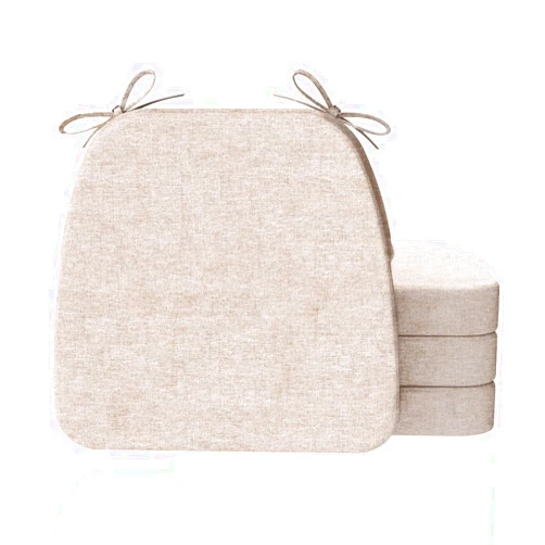 AAAAAcessories D-Shaped 2'' Thick Chair Cushions, Removable, Machine Washable Cover and Ties, Chair Pads for Indoor Dining Room and Kitchen Chairs, 17'' x 16'', Set of 4, Beige
