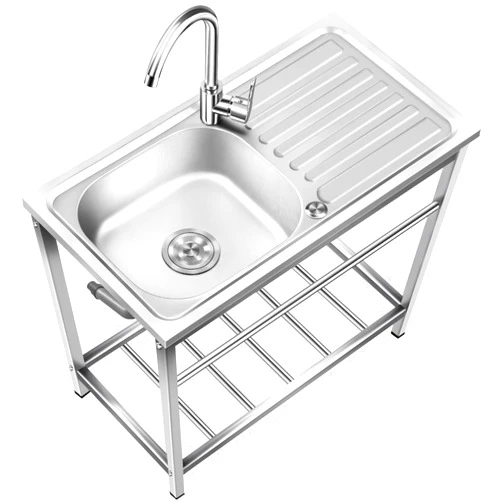 TOLBCLOH Outdoor Free Standing Sink, Utility Stainless Steel Kitchen Single Bowl Washing Hand Basin Station Sink with Drainboard and Faucet, for Restaurant, Cafe, Bar, Hotel, Garage, Laundry Room, Sink (Color