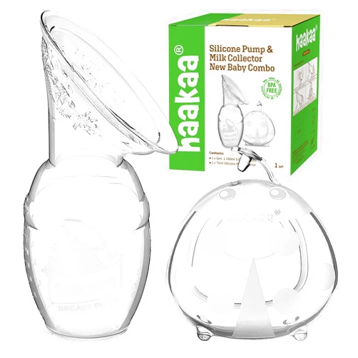 haakaa Manual Breast Pump for Breastfeeding 4oz/100ml and Ladybug Milk Collector 2.5oz/75ml Combo, Food-Grade Silicone