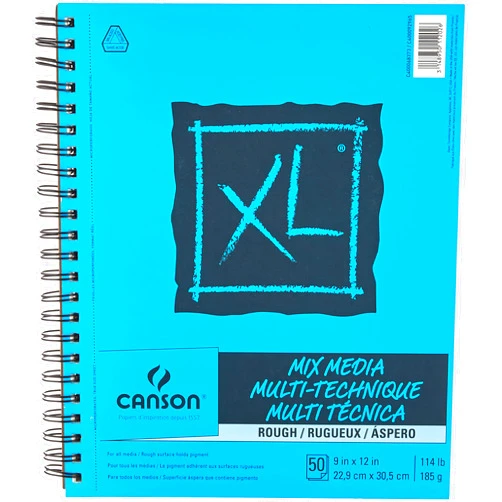 Canson XL Series Mixed Media Pad, Rough Texture, Side Wire, 9x12 inches, 50 Sheets – Heavyweight Art Paper for Watercolor, Gouache, Marker, Painting, Drawing, Sketching