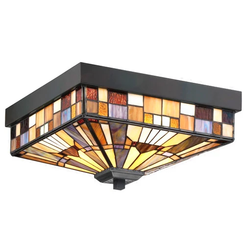 Quoizel TFIK1614VA Inglenook Interior Lighting Tiffany Style Classic Geometric Handcrafted Multicolor Art Glass Flush Mount Ceiling Light, 3-Light 180 Total Watts, 7