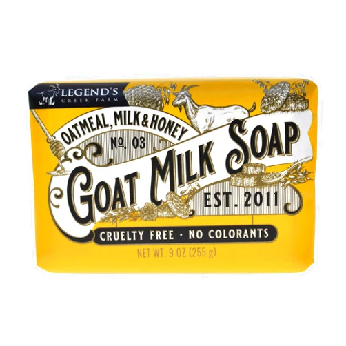 Legend's Creek Farm Goat Milk Soap - Triple Milled Moisturizing Bar for Hands and Body - 9 Oz Creamy Lather, Nourishing, Natural Soap for Sensitive Skin (Oatmeal, Milk & Honey, Pack of 1)