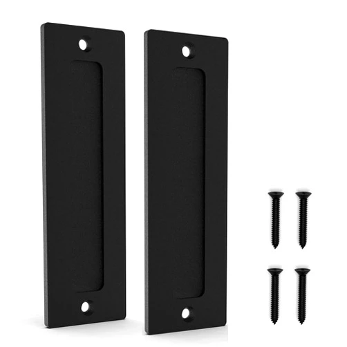 Orgerphy 7” Black Barn Door Handle Finger Pull Set (2 Packs) | Heavy Duty Modern Simple Invisible Handle for Gates Garages Sheds Barn Door, Pocket Door | with Flat Bottom Easy to Install (2 PCS)