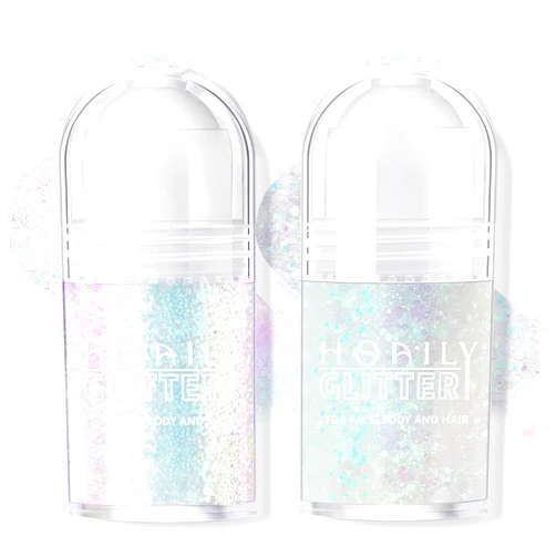 HOSAILY 2 Colors Roll-on Body Glitter Gel, Holographic Glitter Gel Under Light for Body, Hair, Face, Body Shimmer Hair Glitter Gel for Rave Accessories Christmas New Year Halloween Makeup (8+15)