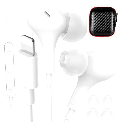 iMangoo for Apple MFi-Certified Headphones for Lightning Wired Earbuds Magnetic Ear Buds with HiFi Bass,3 Ear Tips Mic Corded Earphones for Gym, Commuting for iPhone 14 Plus 13 12 11 Pro Max White