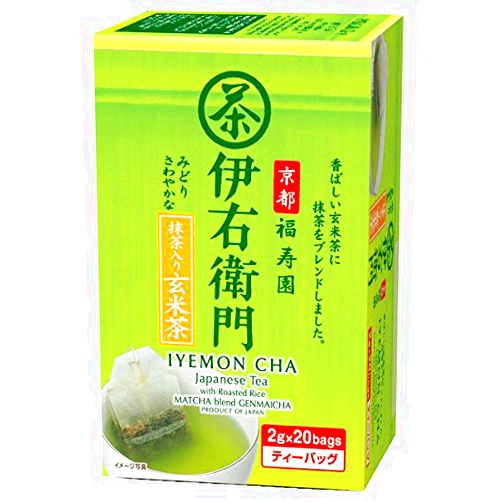FantasticTea Ujinotsuyu Iyemon Genmaicha with Matcha (Japanese Brown Rice Tea with Green Tea Powder) - 1.4 oz - 25 Tea Bags