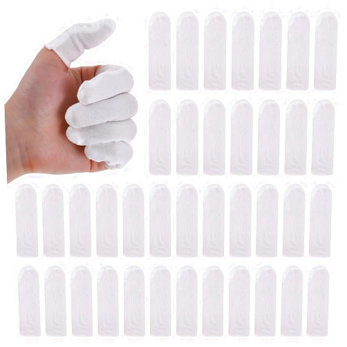Apausvcm 100Pcs Cotton Finger Cots, White Finger Toe Sleeves Cloth Finger Covers Fingertips Protective Cushion Comfortable and Breathable Thumb Protector for Men Women