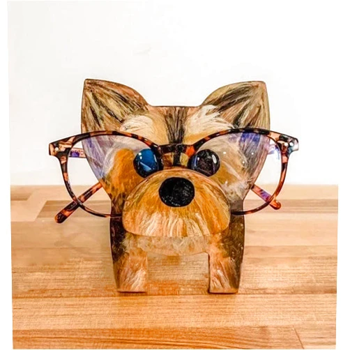PURRSI Wood Creative Eyeglass Holder Cute Pet Glasses Stand Holder, Wooden Animal Spectacle Eyeglass , Cute Animal Handmade Sunglasses Display Rack for Home, Office, Desk, Nightstand (new yorkshire terrier)