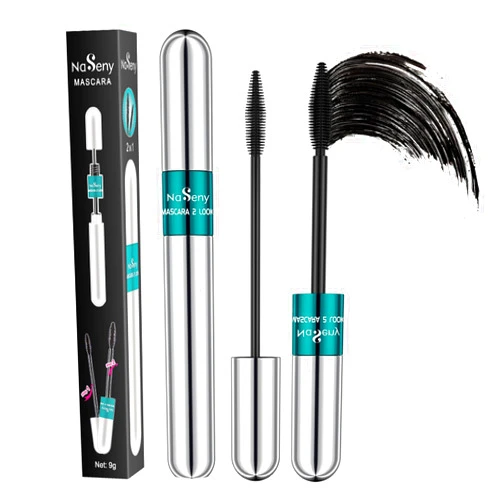 NaSeny 2in1 Vibely Mascara Waterproof Black Volume And Length Thickening And Lengthening Dual Effect 5X Longer Mascara Smudge-Proof Non Clumping