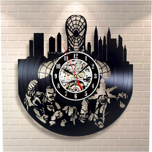 Kovides Retro Vinyl Record Clock Vintage Wall Clock Spider Hero Decals Idea Spider Wall Decor Gift Idea 18th Birthday Comics Super Spider Wall Art