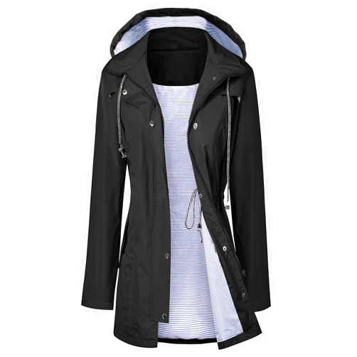 LOMON Raincoat Women Waterproof Long Hooded Trench Coats Lined Windbreaker Travel Jacket S-XXL