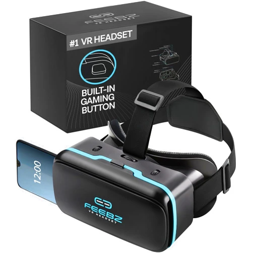 FEEBZ 3D VR Headset for iPhone & Android Phones - with Links to 3D VR Videos | Virtual Reality Goggles Set for Beginners | Wearable VR Set for Kids & Adults – Blue