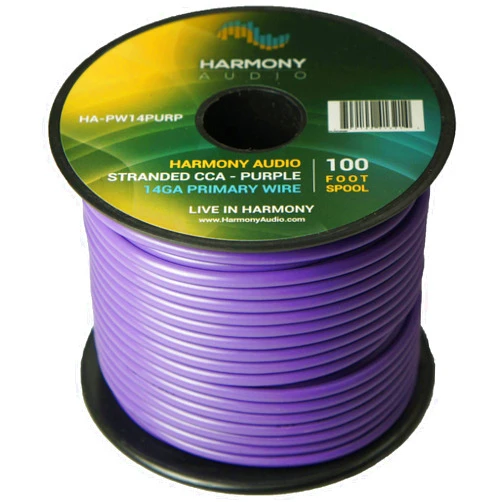 Harmony Audio HA-PW14PURP Primary Single Conductor 14 Gauge Purple Power or Ground Wire Roll 100 Feet Cable for Car Audio/Trailer/Model Train/Remote