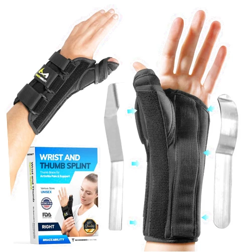 BraceAbility Wrist and Thumb Spica Splint - De Quervain's Tenosynovitis Long Forearm Cast Stabilizer for Tendonitis, Sprains, Thumb Brace for Arthritis Pain and Support - (M Left Hand)