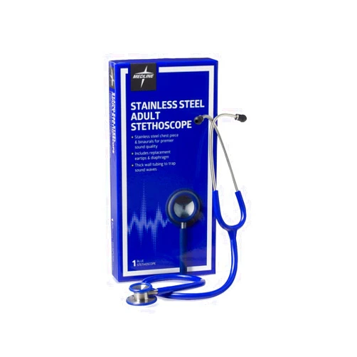 Medline Elite Adult Stainless Steel Stethoscope, Blue, High Acoustic Sensitivity