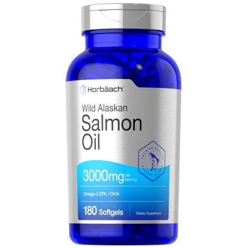 Horbäach Wild Alaskan Salmon Fish Oil | 180 Softgel Capsules | Gluten Free, Non-GMO | High Potency | Excellent Source of Omega-3 Fatty Acids EPA and DHA
