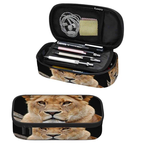 Xuwenz Lion Pencil Holder Bag African Animal Beast Pencil Case College Office School for Teens Boy Girl
