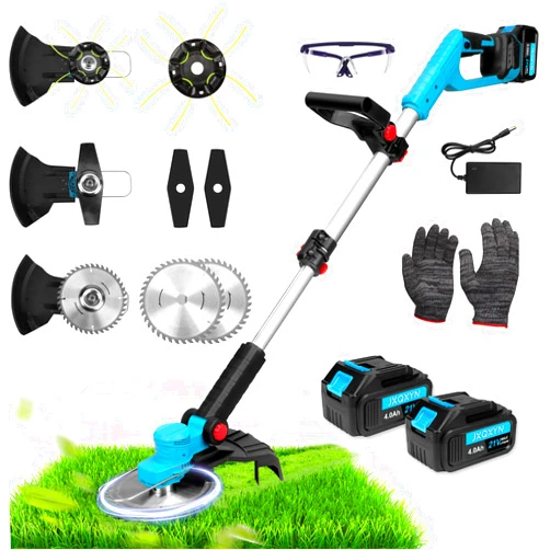 JXQXYN 2024 Electric Weed Wacker,21V Cordless Weed Eater with Upgrade Brushless Motor, Dual 4.0Ah Batteries, and Versatile 3 Blade Options for Lawn，for Yard Lawn