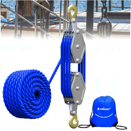 FITHOIST Block and Tackle 4400 LB Breaking Strength Heavy Duty Pulley, 65 Ft 3/8