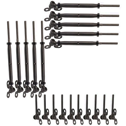 Challcrea Black Cable Railing Hardware, 10 Pairs Black Stainless Steel Cable Railing Kit, fits 1/8 Cable Railing System, for Wood Post, for Stairs Deck, T316 Marine Grade, 180° Angle Adjustable