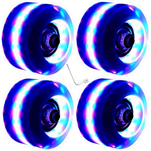 Nezylaf 4 Pack 32 x 58 mm 78A Light up Roller Skate Wheels, Skate Wheels with Bearings Installed for Indoor or Outdoor Double Row Skating and Skateboard Accessories 32 x 58 mm 78A