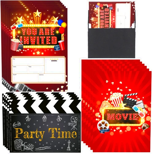 Clabby 25 Pieces Movie Party Invitations Movie Theme Invitation Cards with Envelopes Movie Night Party Invite for Kids Birthday Baby Shower Movie Party Supplies