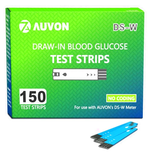 AUVON DS-W Draw-in Blood Glucose Test Strips for use with AUVON DS-W Diabetes Sugar Testing Meter (No Coding Required, 150 Count)