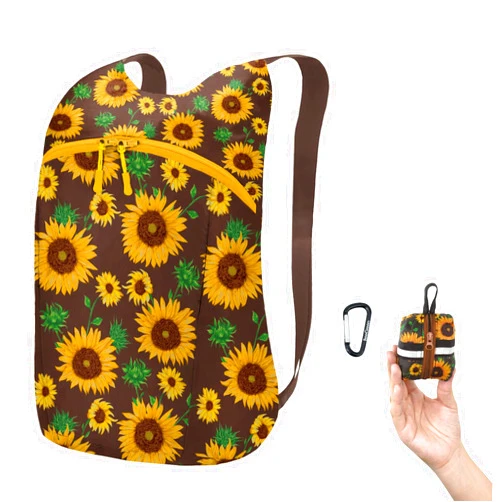 BeeGreen Ultra Lightweight Backpack Waterproof for Women Men Simple Modern Backpacks for Travel, Shopping & Daily Use Foldable Pocket-Sized Back Pack Wide Straps Back Packs Sunflower
