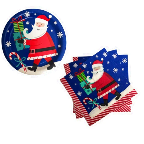 Christmas House Holiday Christmas Santa Party Supplies, Serves 18 People (Includes 18 Large Paper Plates, and 20 Party Napkins)