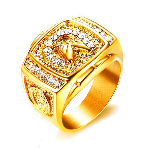 LAIMIUMIU33 Lucky Horseshoe Ring for men CZ Horse Head Ring Radiant Diamond Bling Biker 316 Stainless Steel Rings Iced Out Jewelry Punk Ring Hip Hop Heavy Metal Ring Vintage Animal rings mens fashion rings