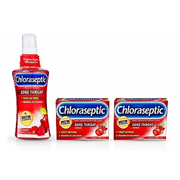 Chloraseptic Sore Throat Spray & Lozenges | Bundle Pack Includes 1 Cherry Throat Spray & Lozenges, 18 Count (2 Pack)