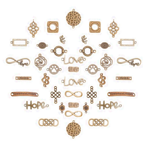 SUNNYCLUE 1 Box 40Pcs 20 Styles Antique Bronze Connector Charm Tibetan Style Alloy Link Charms Words Infinity Hope Love Heart Hollow Linking Connectors for Jewelry Making DIY Necklace Bracelet Crafts