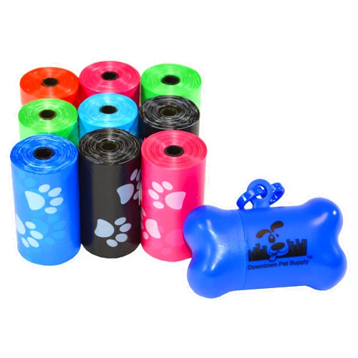 Downtown Pet Supply Poop Bags for Dogs with Dispenser, 180 Count - Leak-Proof Dog Waste Bags and Bone-Shaped Dog Poop Bags Holder for Leash - Rainbow with Paw Prints, 12.5