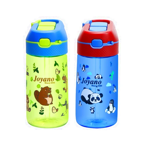 Joyano Tritan Kids Water Bottle Straw Top, Leak-Proof with Spout Cover and Carrying Loop 450 ML/15.2 oz Pack of 2 (BLUE/GREEN)