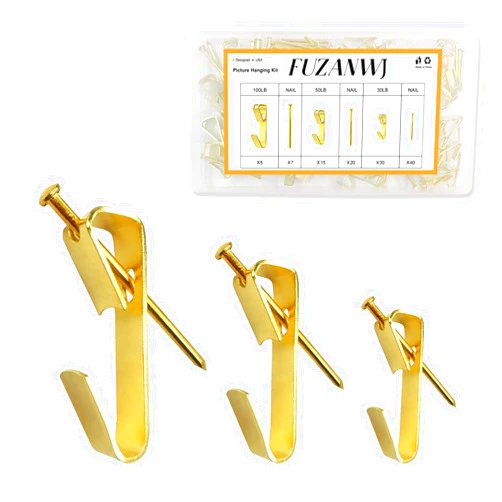 FUZANWJ 50pcs Picture Hangers with Different Sizes, Heavy Duty 30-100lbs Picture Hanging Hooks with Nails, Wall Hangers,Picture Hooks,Professional Plaster Picture Hanging Kit for Wooden Wall or Drywall