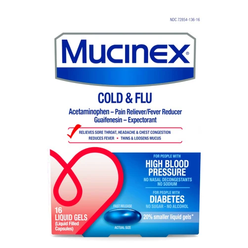 Mucinex Cold & Flu High Blood Pressure Liquid Gels, 16 ct.
